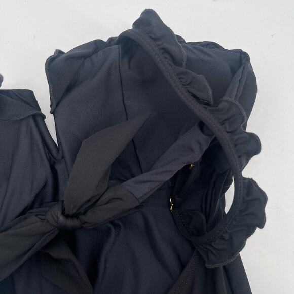 SOLIDO SWIMWEAR Swimsuit Size Small One Piece Black NWT Ruffle Tie Back Swim - Picture 12 of 15